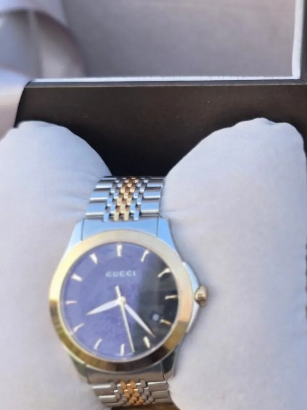 Gucci Black Two Tone Stainless Steel G-Timeless YA126410 Men's